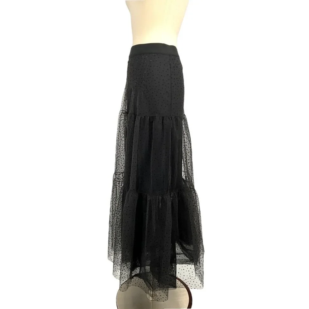 Akris Punto Tulle Maxi Skirt Black Size 2 Lined Polka Dot Sheer - Picture 2 of 11